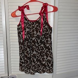 Victoria’s Secret Leopard cheetah Print babydoll top nighty red bows that tie